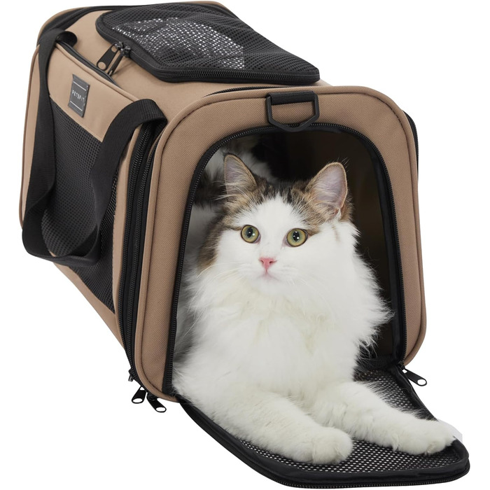 Транспортна переноска для котів та маленьких собак Petsfit, легка сумка-переноска для собак та котів, підходить для подорожей літаком, з захисним ременем та розкладною матрацом, S, Khaki