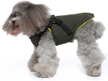Зимова куртка для собак 2 в 1 з шлейкою, тепла куртка для цуценят та собак маленьких та середніх порід, зелена. Розміри: S (34 см), XL (49 см)