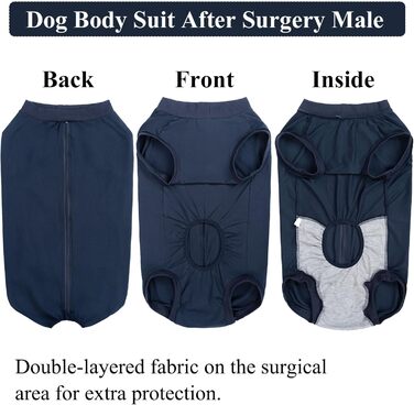 Піжама для собак після операції (кастрації) для цуценят та дорослих, чоловічий крій, S, темно-синій