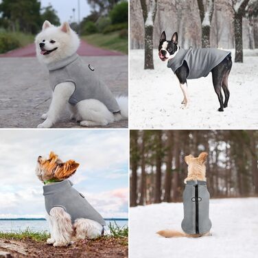 Тепла флісова жилетка для собак Idepet з блискавкою, зимова жилетка-пуловер для маленьких та середніх собак, з кільцем для повідка (Сірий, XXL)