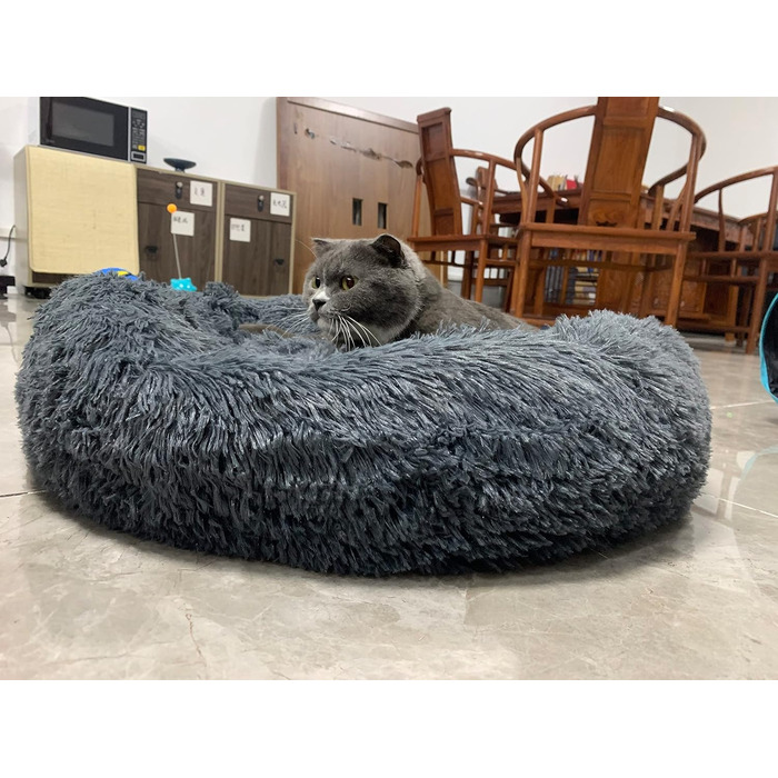 Кругле м'яке ліжко для котів та собак, 60 см, темно-сірий