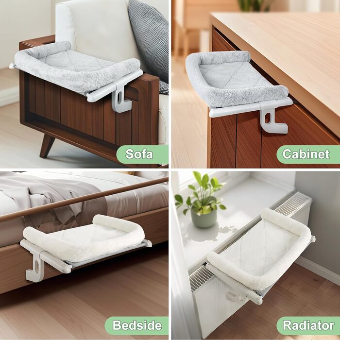 Підвісна гамак для котів Sunhoo, лежанка на підвіконні, стійка для великих котів, лежанка для дому, для кошенят, балкон, легка установка, без свердління, міцна, без присосок, до 18 кг, сірий колір, розмір L