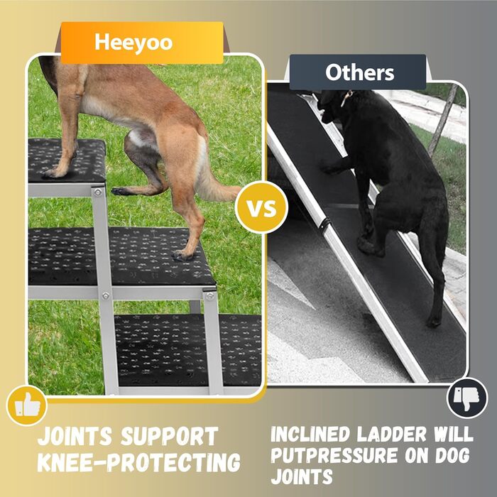 Сходинка для собак у машину – широка, складна, з антиковзким покриттям, для авто, SUV, вантажівок, витримує до 113 кг, 5 сходинок, срібна