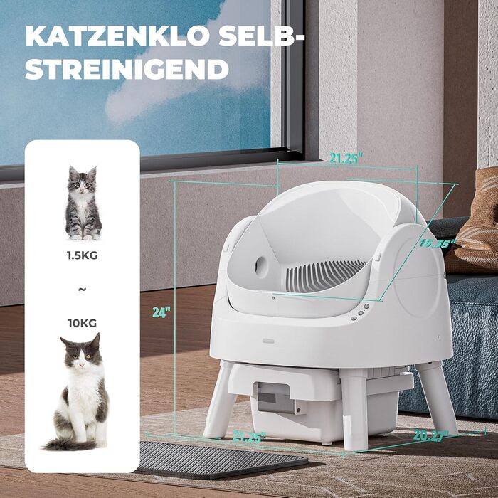 Автоматичний лоток для котів з самоочищенням, 10 л, XL, білий