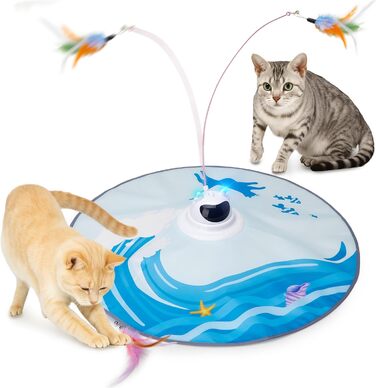Інтерактивна іграшка для котів Toozey з 3 знімними пір'ями, електрична іграшка з автоматичною подачею пір'я та USB-зарядкою, іграшка для самостійних ігор для котів будь-якого віку, блакитна
