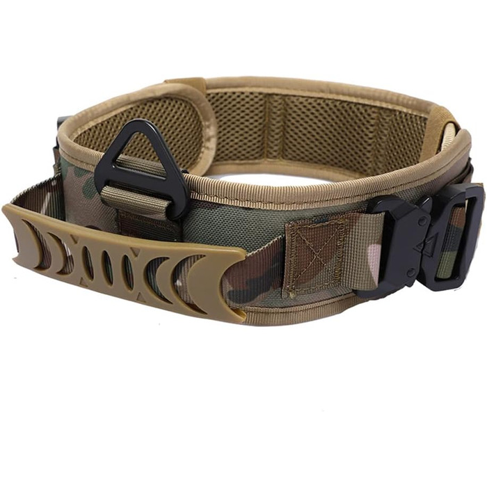 Нашийник для собак Vmokki з м'якою підкладкою, 7 см, з двома пряжками, контрольний ручка, тактичний, регульований, для великих собак (камуфляж)