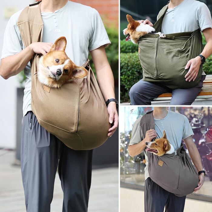 Сумка-переноска для собак середнього розміру ETIAL, сірого кольору, з металевим поводком, регульованим плечовим ременем, для собак вагою 11,3–18,1 кг