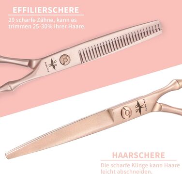 Набір професійних перукарських ножиць PURPLEBIRD (10 шт.) з нержавіючої сталі: перукарські та філірувальні ножиці для перукарів, барберів та початківців (рожеве золото)