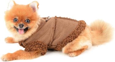 Теплий зимовий одяг для тварин з флісовою підкладкою: куртка для собак та котів, з кільцем для повідка, для чихуахуа, йоркширського тер'єра, коричневий (M)