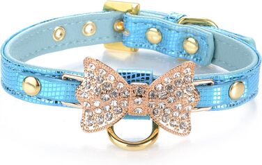 Шкіряне нашийник LOVPE з кільцем для маленьких собак/котів, регульований, розмір XS, рожевий (S, блакитний)