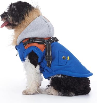 Тепла куртка-худі для собак маленьких та середніх порід, водонепроникна та вітронепроникна. З світловідбиваючим кріпленням для шлейки. Синій колір, розмір X