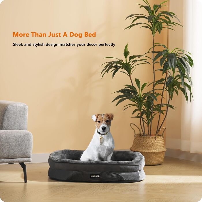 Ортопедичне ліжко для собак, собаче ліжко-софа з валиком для шиї, неслизьке дно, кошик для собак, знімний та пральний, для маленьких собак, 71 x 53 x 14 см, темно-сірий