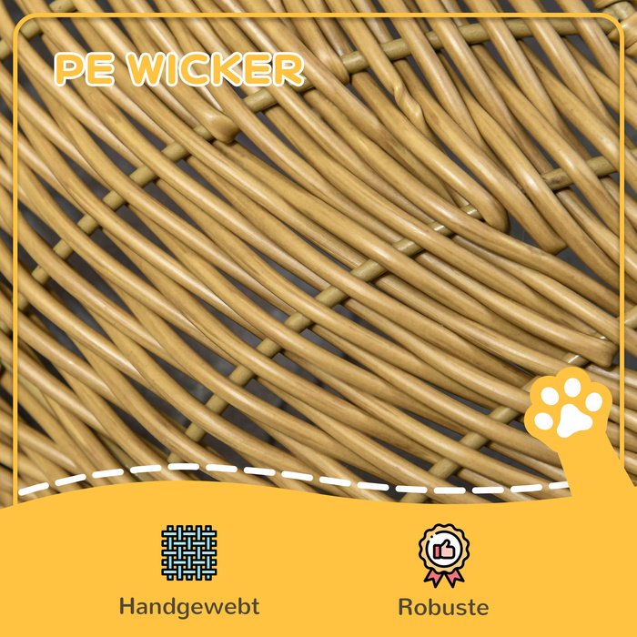 PawHut Rattan Cat Basket Cat House з подушкою для котів до 4 кг, кімнатна котяча печера з поліетиленового ротанга, Ø50 x 31 см, світло-коричневий для затишного відпочинку