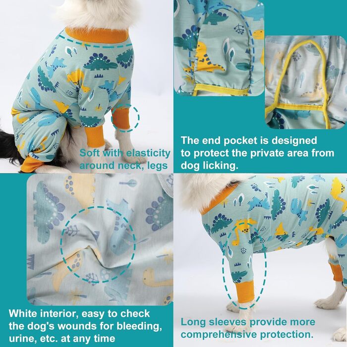 Захисний боді для собак після операції FeimaX: захист від лизання, дихаючий, для собак після кастрації (дівчата та хлопці), альтернатива електронного нашийника, для великих та середніх собак, дизайн динозавр