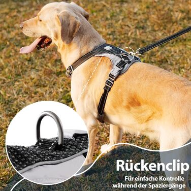 Шлейка для собак Huntboo Anti-Zug, проти вислизання, для малих, середніх та великих собак, не тягне, з світловідбиваючими елементами та 2 карабінами, не дає змогу душитися, регульована для тренувань та бігу (Чорний, S)