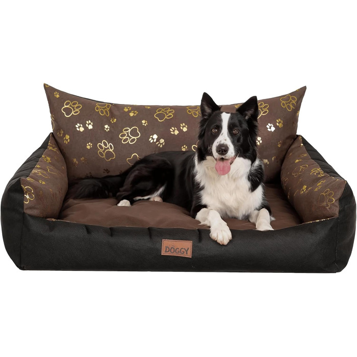 Ліжко для собак - м'яке ліжко-корзина для собак, котів, маленьких, середніх та великих собак - подушка для собак, собаче ліжко, лежанка для собак, місце для сну - 63x48 см - (XXL - 107x80 см, Колір: Коричневий з лапами)