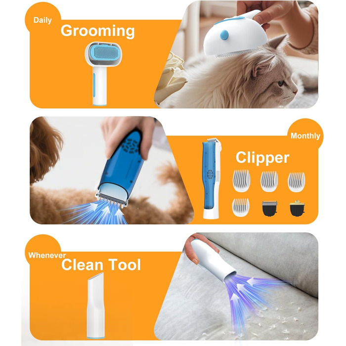 WHDPETS Машинка для стрижки собак зі збором шерсті, 2L контейнер для сміття, 45 dB, потужне всмоктування 9000 Pa, видаляє 99.99% шерсті, 4-в-1 для собак та котів