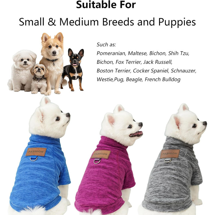 Пуловери для собак - 2/3 шт. з флісу, теплі, з високим коміром, для маленьких собак, кошенят, зимовий одяг для тварин (B-Сірий, фіолетовий, синій, XL)