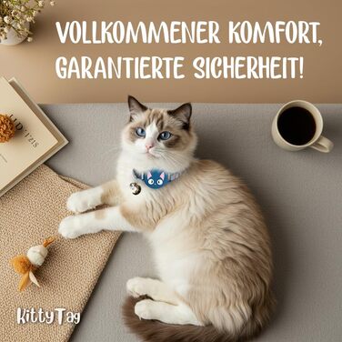 Нашийник для котів KittyTag з аксесуарами, сумісний з Apple Airtag, світловідбиваючий та світосвітний, GPS, захист від задушення, регульований (темно-синій)