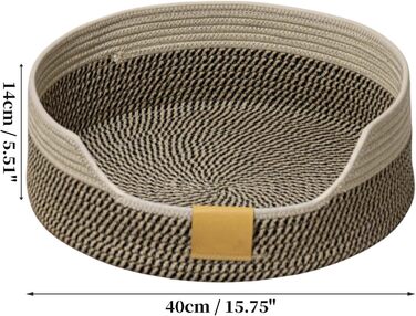 Квіткове ліжко для кота, 50 см, плетений кошик-гніздечко, дихаюче ліжко для тварин, міцне, стійке до подряпин, сірий, чорно-хакі (M)