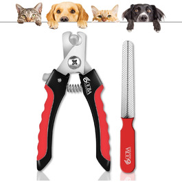 Кліпер для нігтів собак OCBA з захистом від перерізання та пилочкою, професійний, для всіх порід, також для котів та кроликів, червоний/чорний, маленький