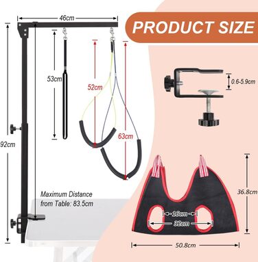 Регульований підлокітник для грумінгу собак з кліпсою, стіл для грумінгу з двома фіксаторами та шлейкою-гамаком, складаний аксесуар для догляду за тваринами для маленьких та середніх собак