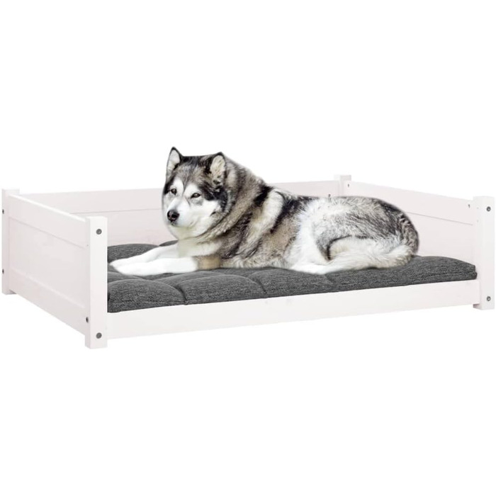 Ліжко для собак та котів біле з масиву сосни, велике (105,5x75,5x28 см)