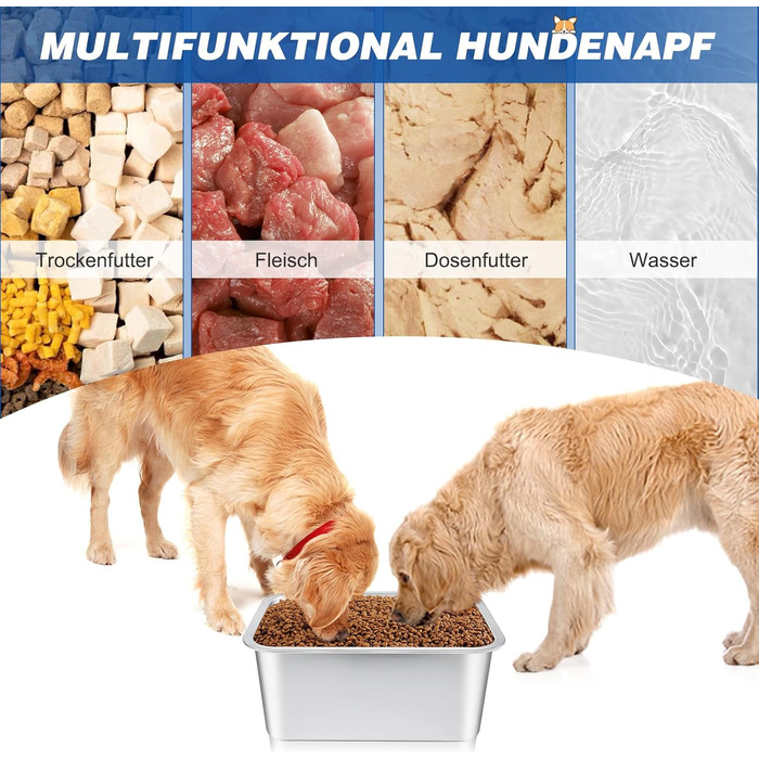 Нержавійна миска для великих собак, 36×27×15 см - миска для води та корму, антиковзаюча, легко миється, для великих та середніх собак