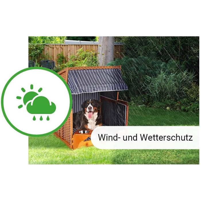 Клітка-лежанка для собак Outgarden з дерева, з водою/мискою та захисним чохлом, чорна з синьо-білими вставками, для малих собак