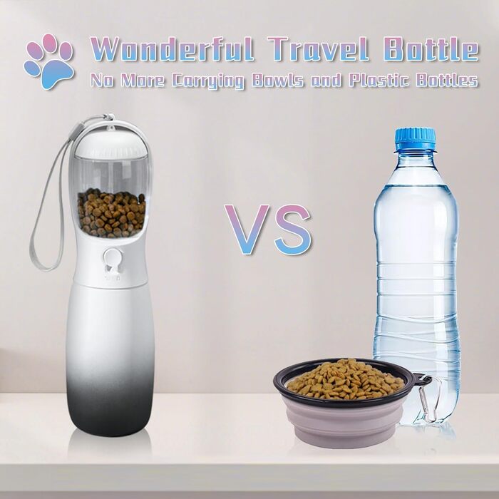 MITOCAPY Поїлка для собак 2-в-1 з контейнером для корму, 540 мл, чорно-біла, для подорожей та кемпінгу