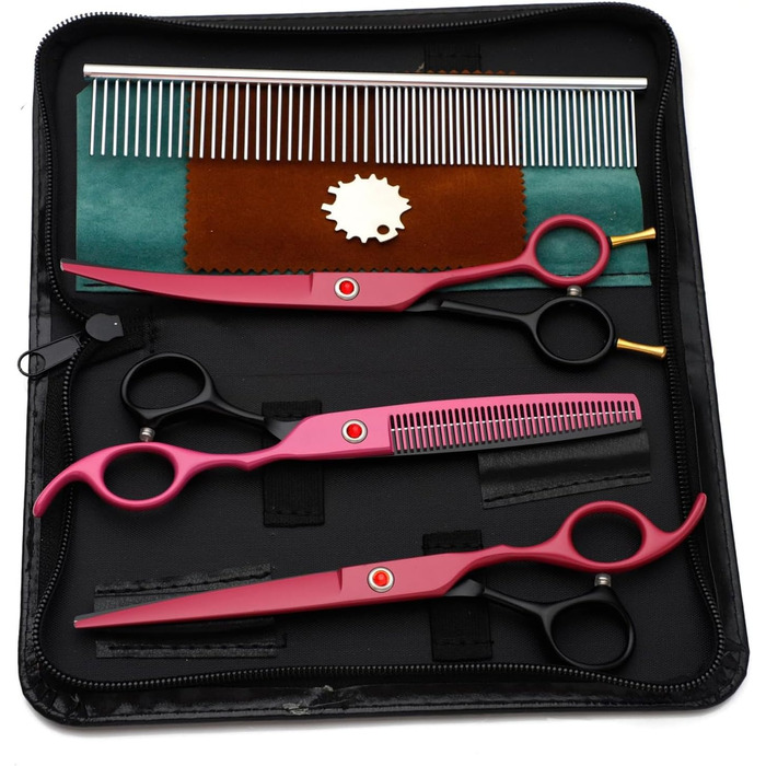 Набір професійних ножиць для собак та котів 4-в-1, включаючи ножиці для фінальної обробки, гребінець для грумінгу, з нержавіючої сталі 440C