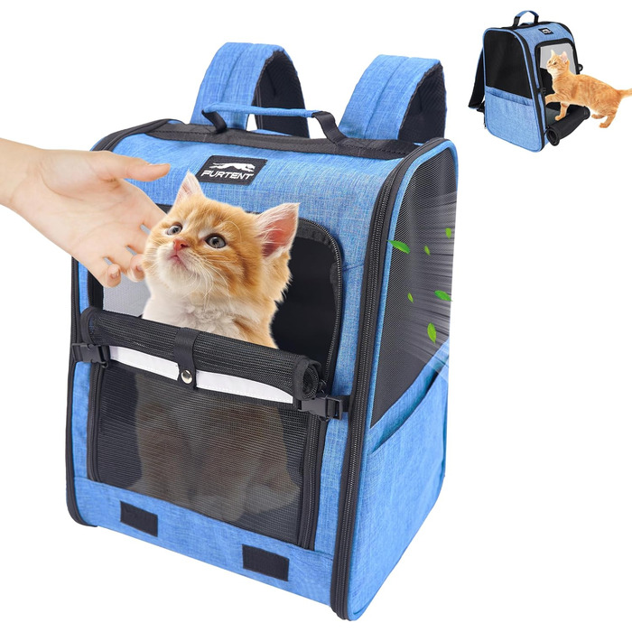 Рюкзак-переноска для собак та котів/цуценят, до 5,9 кг, дихаюча сітка, кишені, безпека, для подорожей (Блакитний)