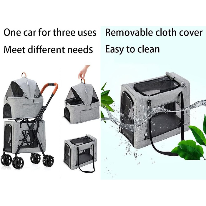 Двоповерховий візок для домашніх тварин, багатофункціональний 3-в-1, візок для котів, складаний візок для собак, для маленьких собак, легко складається, з переднім доступом, візок для 2 собак (сірий, розмір B)