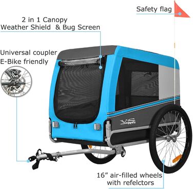 Тігго VS Pets L: Причіп для собак великого розміру, 270 л, для собак до 35 кг, складна конструкція, блакитний