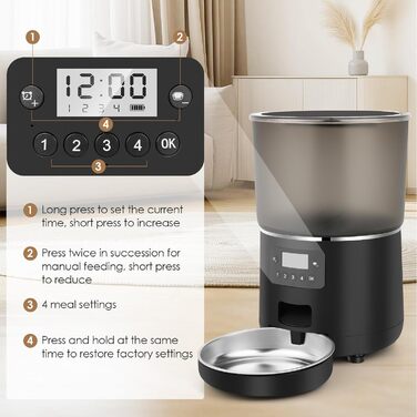 Автоматичний годівник для котів Apritsce 4L з нержавійною чашею та таймером, 1-4 прийоми їжі на день