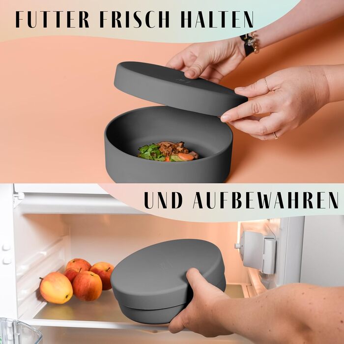 Миска для собак Ne&no® Silikon Fress 1200 мл з кришкою, сірий графіт (для маленьких та середніх порід)