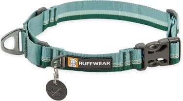Регульований нашийник RUFFWEAR Web Reaction для собак, мартингал з алюмінієвим V-подібним кільцем, бічною застібкою, зручний та міцний, з відбиваючою стрічкою, зелений River Rock, 28-36 см