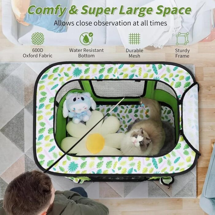 Зручний портативний будиночок для собак та котів 90x70x60 см. Розкладний вольєр для тварин, переносна клітка, будиночок для цуценят та кошенят, зелений