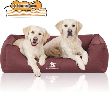 Ортопедичне вологостійке ліжко для собак Knuffelwuff Leon з велюру, ручної роботи, розмір M-L, 85 x 63 см - знімний чохол, придатне для прання - для великих, середніх та маленьких собак (Червоний, L 85 x B 120 x H 25 см)