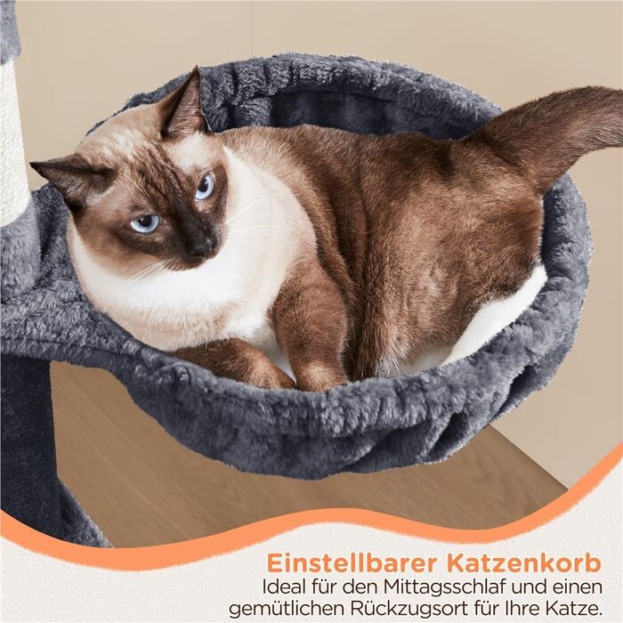 Котячий дряпак Yaheetech 145 см, стійке дерево для котів із лежанкою, ігровою платформою та стовпчиками з сизалю, темно-сірий