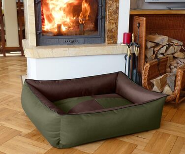 Собаче ліжко BedDog 2in1 MAX Quattro, велике лежак для собак з Cordura, миється, з бортиком, диван для собак, для дому та вулиці, XXL, Mystic, зелено-коричневий, 120 x 85 x 23 см