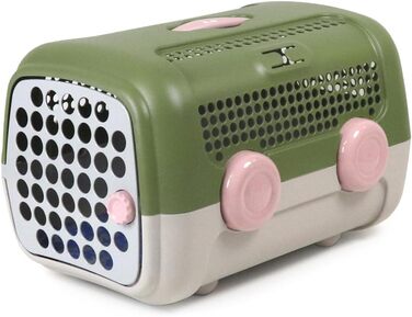 Транспортний бокс для собак та котів UNITED PETS A.U.T.O. - міцний, виготовлений в Італії, зелений/бежевий, з гігієнічною підстилкою, 51 x 37 x 33 см