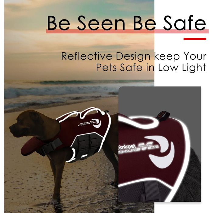 Жилет рятувальний для собак ThinkPet, XL, червоний, регульований, світловідбиваючий