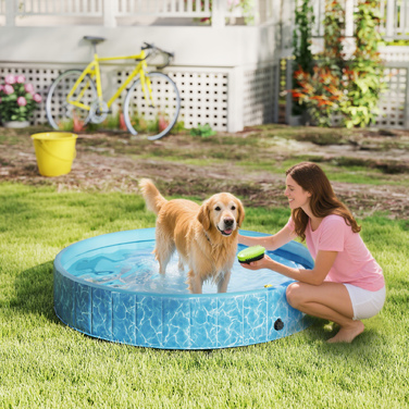 PawHut Dog Pool Складаний весловий басейн з фонтаном і подушкою для води Дизайн Ø160 x 30 см Нековзна ванна для собак Басейн для собак і кішок | Аосом