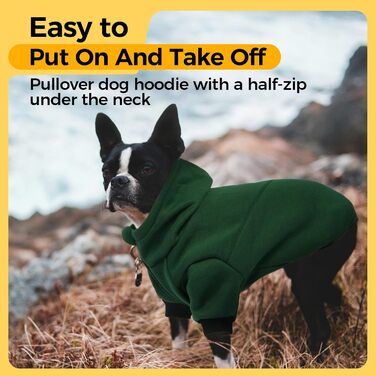 Флісовий худі для собак Lelepet з капюшоном та отвором для повідка, теплий, для осені та зими, напівзастібка, стильний одяг для домашніх тварин, малі, середні та великі породи, XX-Large, зелений