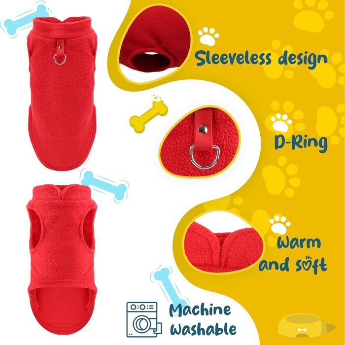 Пуловер для собак та котів, теплий флісовий пуловер, зимова куртка для собак з повідком (Аква+зелений, XL) (Червоний+чорний, M)