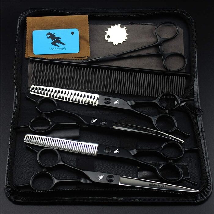 Набір професійних ножиць для грумінгу тварин, 4 шт. (7,0 дюймів), нержавіюча сталь, прямі та зігнуті