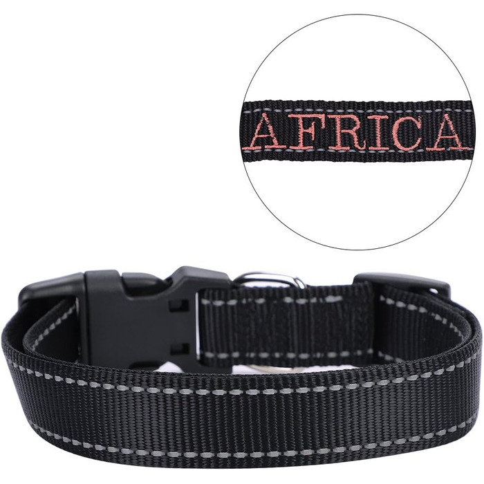 Нашийник для собак Türki XL чорного кольору з нейлону, з гравіюванням, світловідбиваючий, для великих, середніх та малих собак