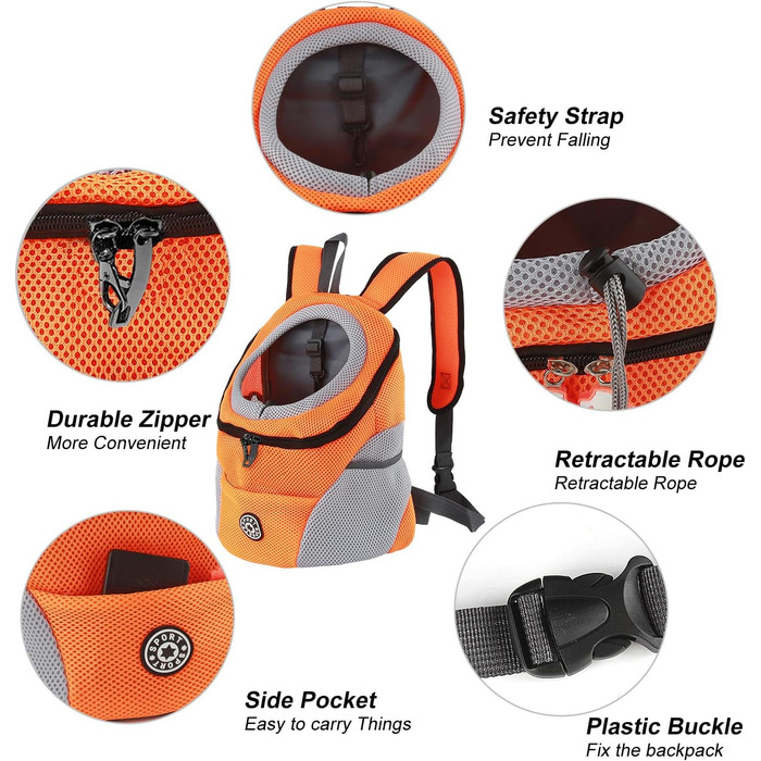 Шлейка-рюкзак для собак та котів, переноска для тварин, алюмінатор для дихання, водонепроникне дно, для подорожей та активного відпочинку (S, помаранчевий)