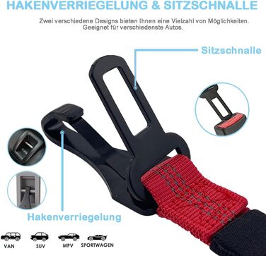 Автомобільний повідок для собак LeoPets: безпечний, регульований, для всіх розмірів (30-90 см), з карабіном та світловідбиваючими елементами (червоний)